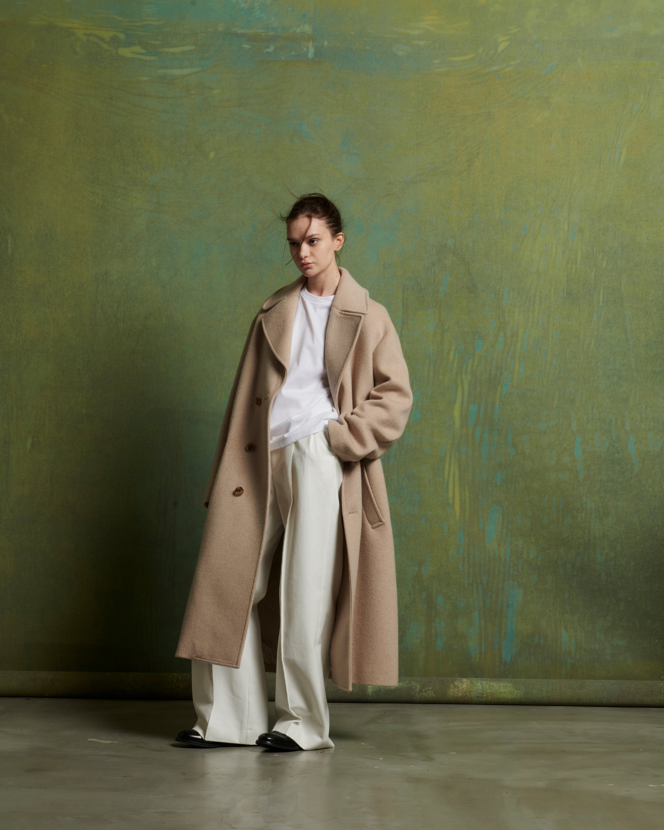 lambs wool melton big collar w coat