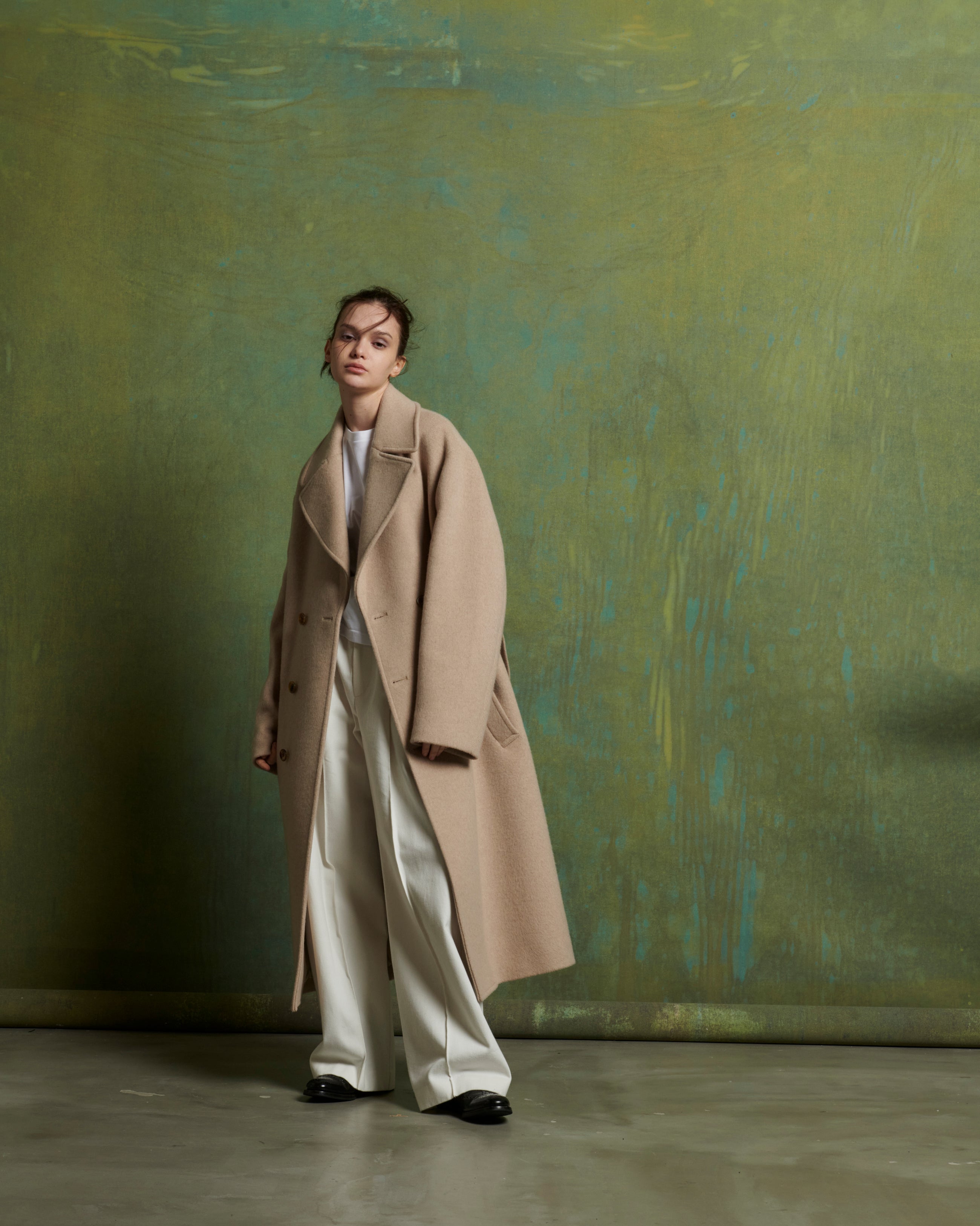 lambs wool melton big collar w coat