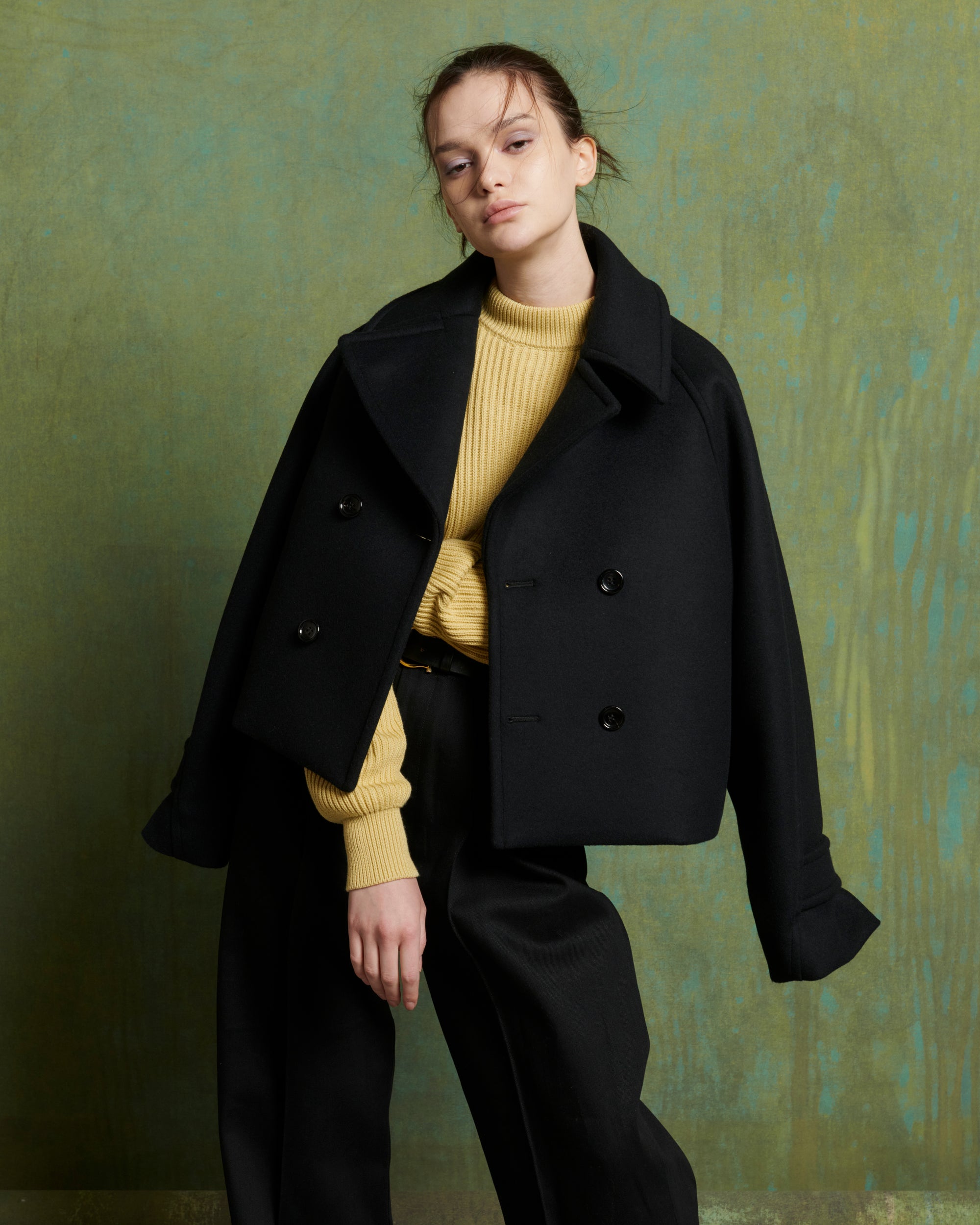 lambs wool melton short raglan coat