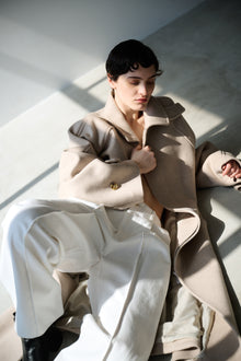 lambs wool melton bal collar coat