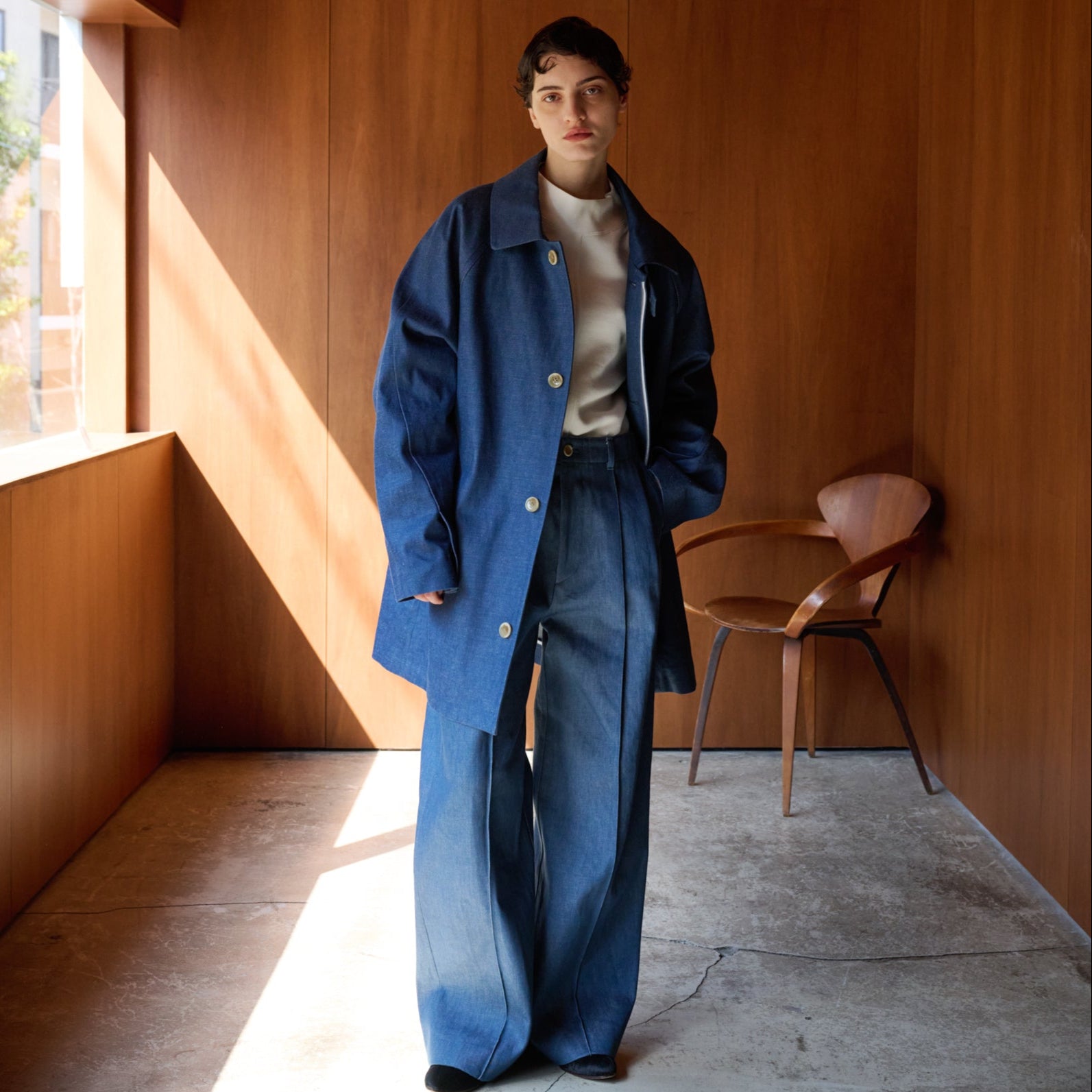 denim raglan car coat