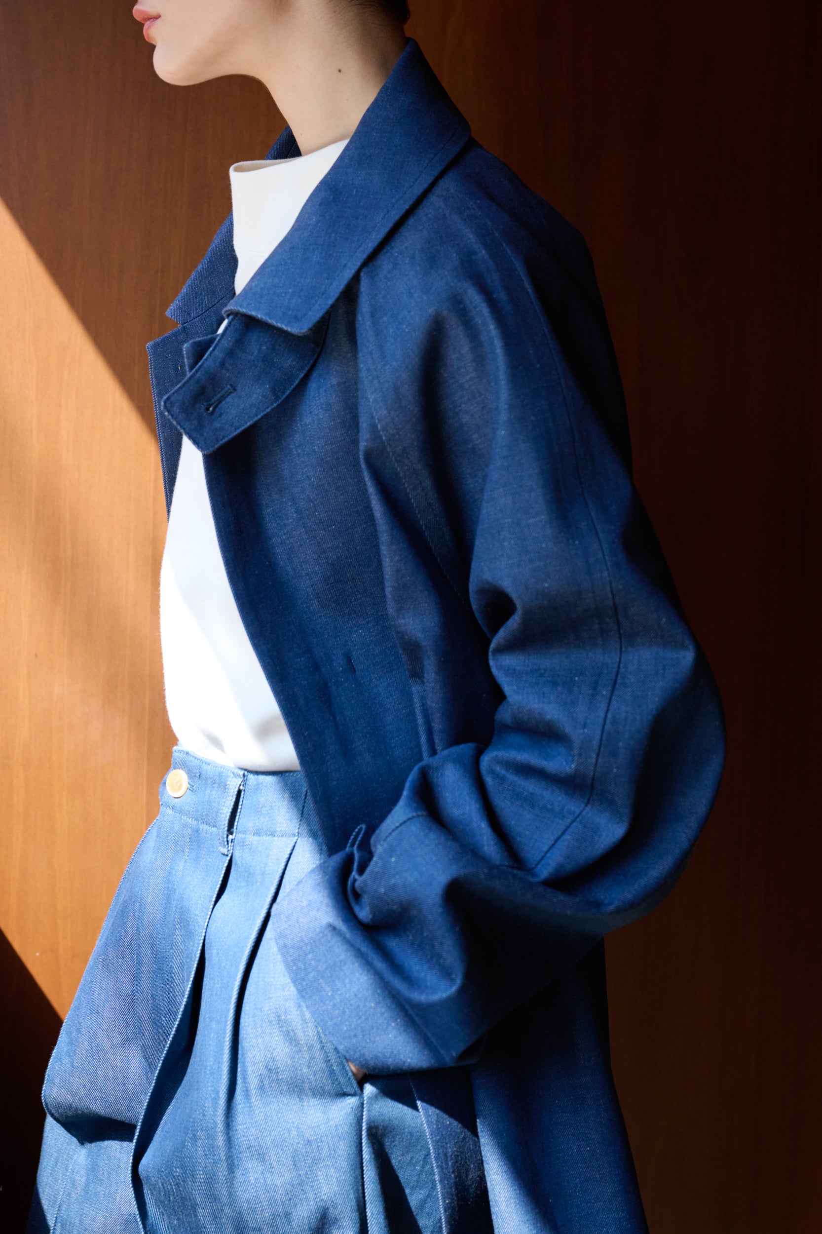 denim raglan car coat