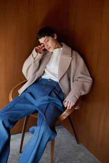 lambs wool melton short raglan coat