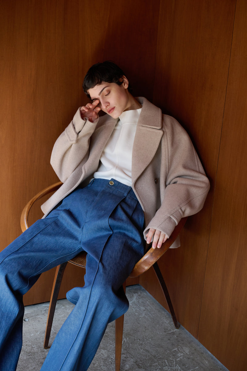 lambs wool melton short raglan coat