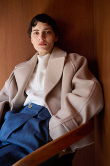 lambs wool melton short raglan coat