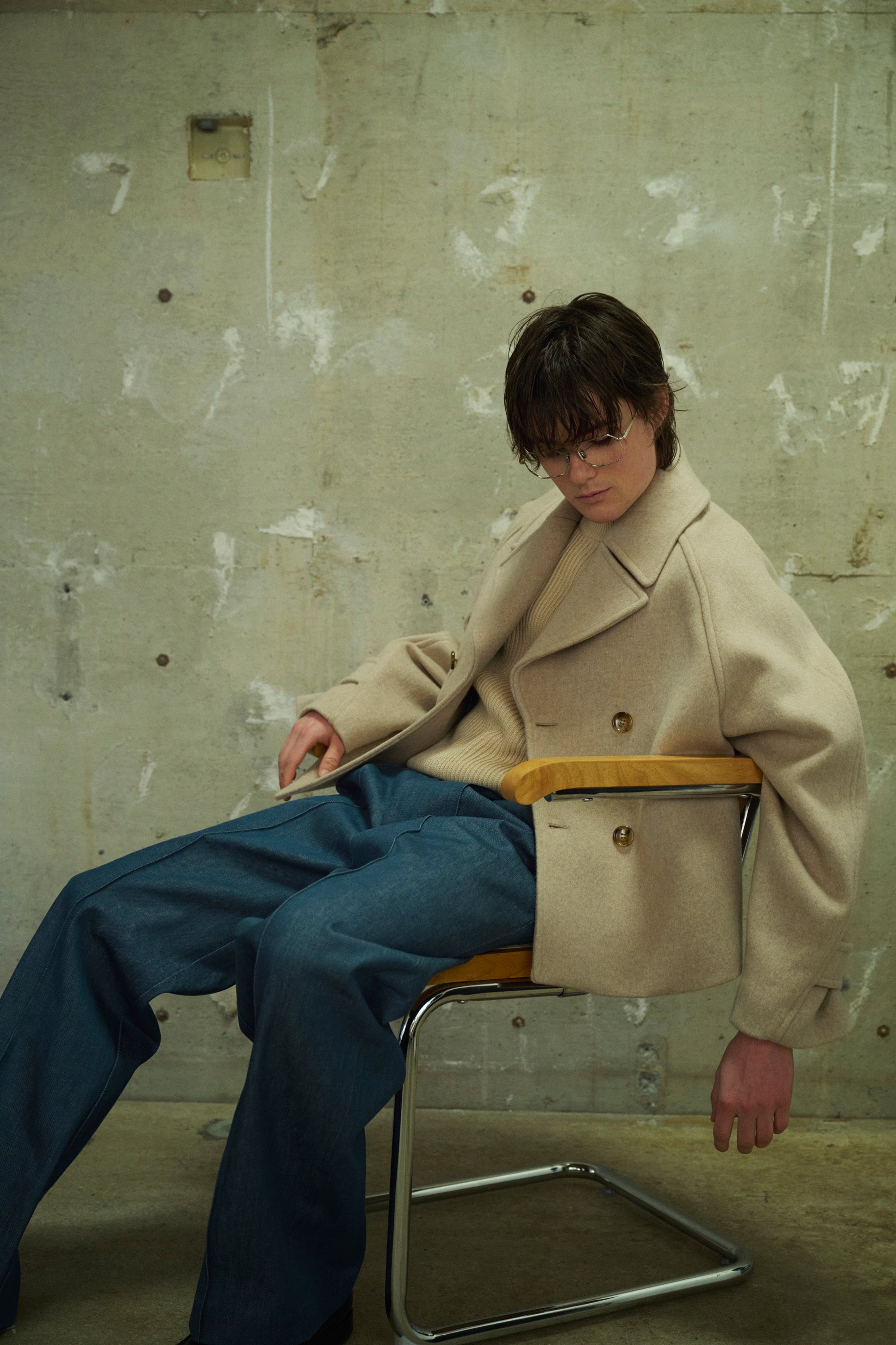 lambs wool melton short raglan coat