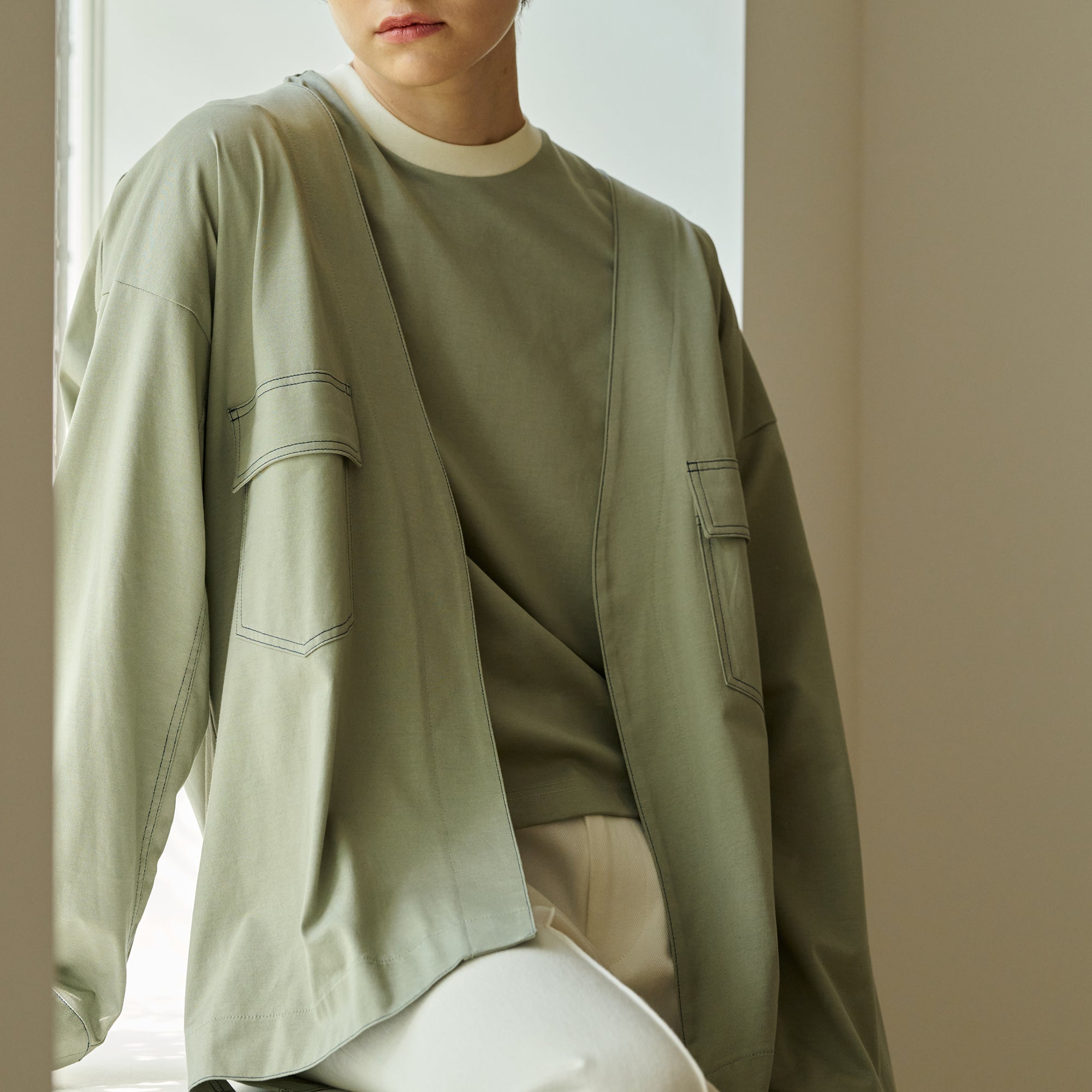 《予約5月上旬お届け》two tone crew neck t-shirt / short